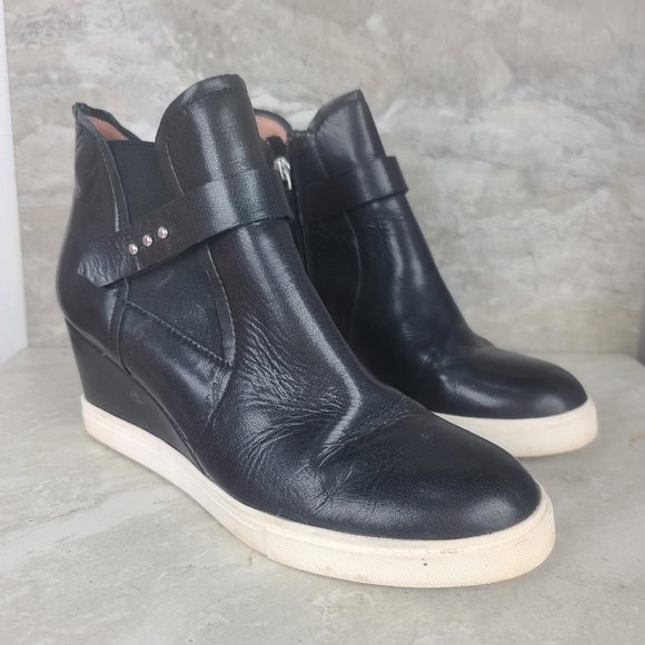 Paolo Shoes - Linea Paolo Black Leather Freshton High Top Wedge Sneakers 8